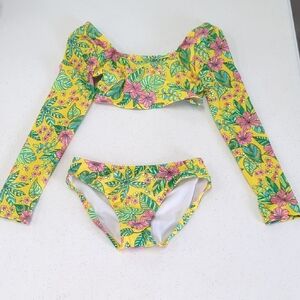 art class Yellow and Pink Floral Kids Swim Rashguard